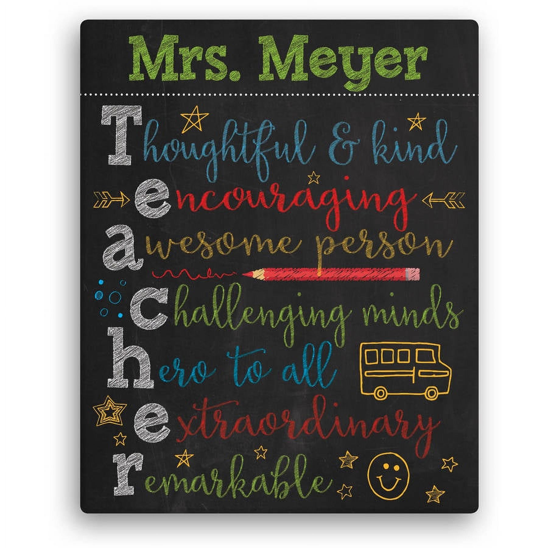 Colorful Teacher Personalized 11 x 14 or 16 x 20 Canvas